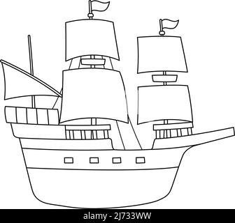 Thanksgiving Pilgrim Boat Isolated Coloring Page Stock Vektor