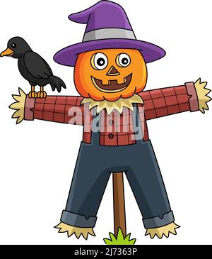 Scarecrow Halloween Cartoon Farbige Cliparte Stock Vektor