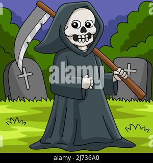 Grim Reaper Halloween Farbige Cartoon Illustration Stock Vektor