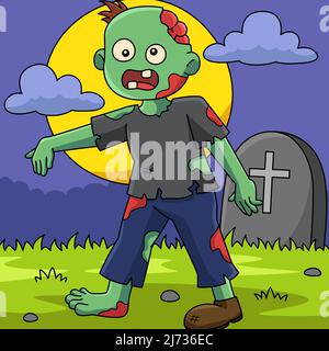 Zombie Halloween Farbige Cartoon Illustration Stock Vektor