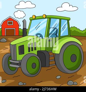 Traktor Farbige Cartoon Farm Illustration Stock Vektor