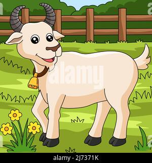 Ziegenfarbener Cartoon Farm Illustration Stock Vektor