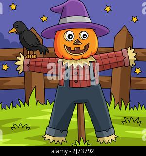 Scarecrow Halloween Farbige Cartoon Illustration Stock Vektor