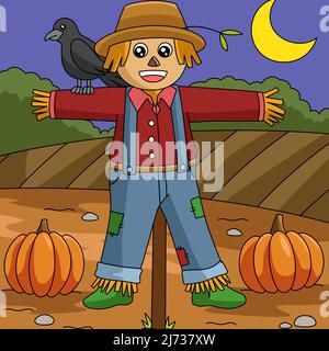 Scarecrow Farbige Cartoon Farm Illustration Stock Vektor