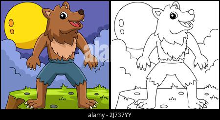 Werwolf Halloween Coloring Page Illustration Stock Vektor