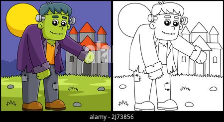 Frankenstein Halloween Coloring Page Illustration Stock Vektor