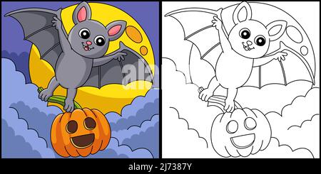 Flying Bat Halloween Malvorlagen-Seite Illustration Stock Vektor