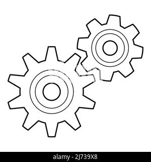 Zwei Gänge. Ein Symbol für Anpassung, Training, Mechanismus, Beziehung. Handgezeichnete schwarz-weiße Vektorgrafik. Isoliert auf weißem Hintergrund Stock Vektor