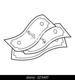 Ein Stapel Papierbanknoten. Ein Paket von Dollarscheinen. Ein Symbol der Geldakkumulation, des Reichtums, der Bestechung. Lineares Symbol. Handgezeichneter Schwarz-Weiß-Vektor Stock Vektor