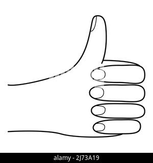 Eine Geste mit Daumen nach oben. Eine menschliche Hand mit erhobenem Daumen. Ein Symbol der Zustimmung, Zustimmung. Handgezeichnete schwarz-weiße Vektorgrafik. Isoliert auf einem WH Stock Vektor