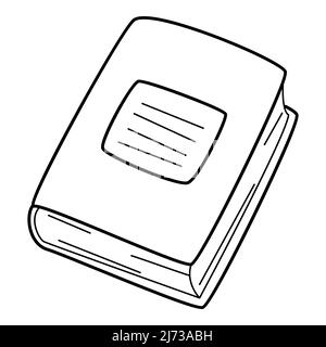 Ein geschlossenes Hardcover-Buch. Doodle. Symbol für Studium, Lernen, Bildung, Schule. Handgezeichnete schwarz-weiße Vektorgrafik. Designelemente sind iso Stock Vektor