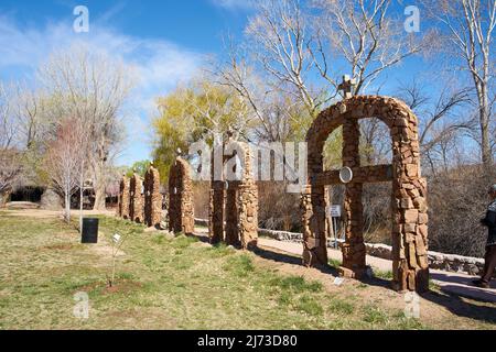 Dekorative Strukturen in Santuario de Chimayo, in Chimayo, New Mexico. Stockfoto