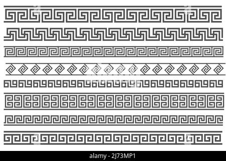 Nahtlose Rahmen im griechischen Stil. Geometrischer Rahmen gesetzt. Vektor Ornament Muster. Mediterrane Einrichtungselemente Stock Vektor