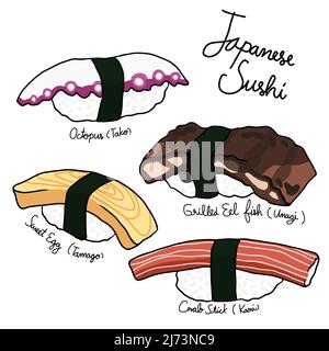 Japanische Sushi-Zeichnung Stock Vektor