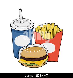 Hamburger, pommes Frites und Soda Vektorgrafik Stock Vektor