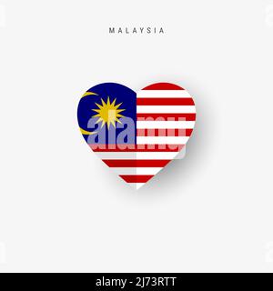 Malaysia herzförmige Flagge. Origami Papier geschnitten malaysischen nationalen Banner. 3D Vektorgrafik isoliert auf Weiß mit weichem Schatten. Stock Vektor