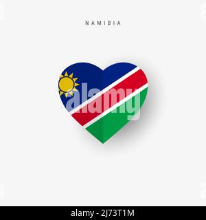 Namibia herzförmige Flagge. Origami Papier geschnitten namibischen nationalen Banner. 3D Vektorgrafik isoliert auf Weiß mit weichem Schatten. Stock Vektor