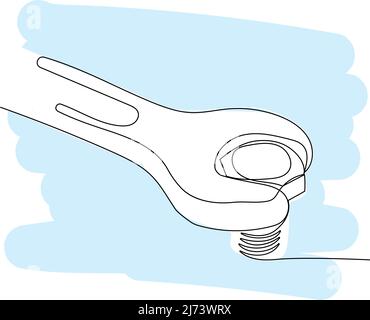 Schraubenschlüssel zieht die Schraube in der Schraubenschraube des Schraubenschlüssels an Stock Vektor