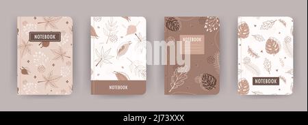 Titelblatt Notizbuchsammlung. Vorlagen mit abstrakten Herbstblättern. Ideal für Tagebuch, Bücher, Zeitschriften, Zeitschriften, Kataloge, Planer und Flyer Stock Vektor