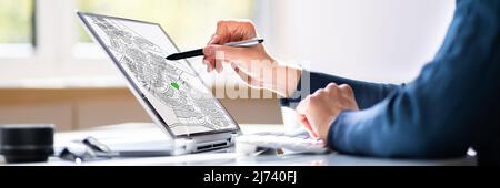 Katasterübersicht Auf Dem Bildschirm Business Laptop Stockfoto