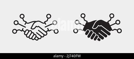 Digitales Handshake-Symbol. Schwarze Vektorgrafik isoliert auf weißem Hintergrund für Grafik- und Webdesign. Stock Vektor