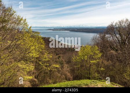 Panoramablick auf den Bodensee und die schweizer alpen Stockfoto