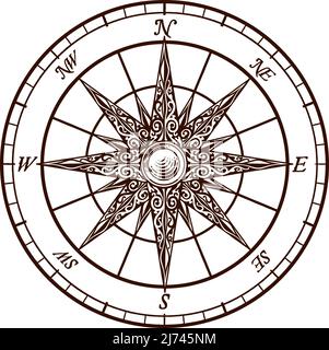 Kompassrose Altes Vintage Graviertes Kartensymbol Stock Vektor
