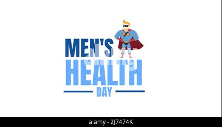 Illustration von Superhelden und Männer Gesundheit Tag Text auf weißem Hintergrund Stockfoto