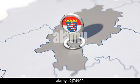 Bundesland Hessen und Navigationsnadel mit der Hesse-Flagge Stockfoto