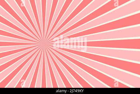 Roter Retro-Sunburst-Hintergrund. Design-Element mit horizontalem Vintage-Hintergrund. Strahlungsmuster der Sonne. Tapete mit Radialstreifen und verschobener Mitte. Vektor Stock Vektor