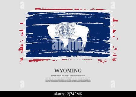 Wyoming US-Flagge mit Pinselstrich-Effekt und Informationstextplakat, Vektorhintergrund Stock Vektor