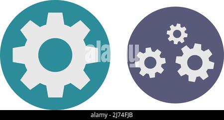 Eine Reihe von Zahnradsymbolen. System und Werk. Editierbare Vektoren. Stock Vektor