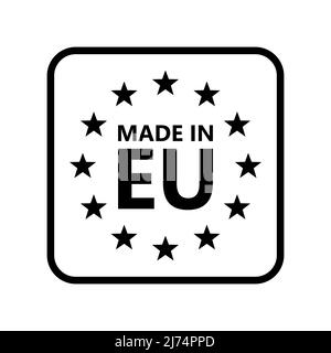 Hergestellt in der EU. CE-Zeichen. Logo der Europäischen Union. Vektorgrafik. EU-Flaggensymbol mit Sternen. Stock Vektor