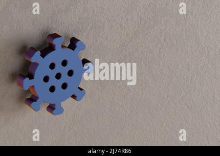 Schöne abstrakte Illustrationen Blaue Coronavirus Symbol-Symbole auf einem Wandhintergrund. 3D Rendering-Illustration. Hintergrundmuster für Design. Stockfoto