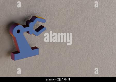 Schöne abstrakte Illustrationen Blue Precision Manufacturing Symbol-Symbole auf einem Wandhintergrund. 3D Rendering-Illustration. Hintergrundmuster für des Stockfoto