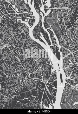 Stadtplan Kiew, monochromer Detailplan, Vektorgrafik Stock Vektor