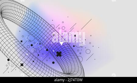 Torus Vaporwave abstrakt Gradient Hintergrund mathematisch 3D Struktur physikalische Figuren, Vektor-Plakate mit seltsamen Drahtgitter von geometrischen Formen Modus Stock Vektor