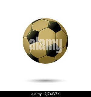 3D goldener Fußball oder Fußballball isoliert auf weißem Hintergrund. Vorlage für die Auszeichnung „Bester Spieler“ Stock Vektor