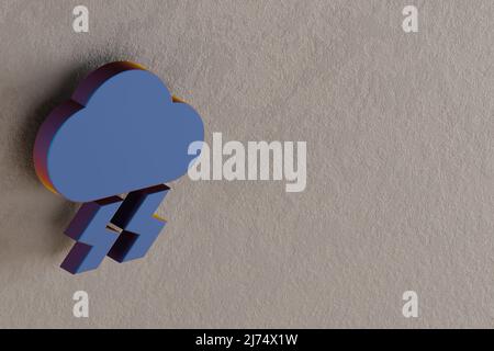 Schöne abstrakte Illustrationen Blaue Gewittersymbole auf einem Wandhintergrund. 3D Rendering-Illustration. Hintergrundmuster für Design. Stockfoto