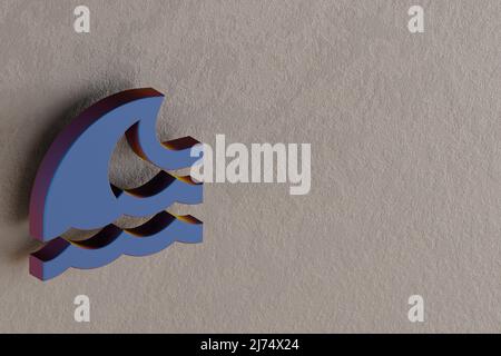 Schöne abstrakte Illustrationen Blaue Tsunami Symbol Symbole auf einem Wandhintergrund. 3D Rendering-Illustration. Hintergrundmuster für Design. Stockfoto