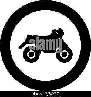 Quad Bike ATV Moto für Fahrt Rennen alle Gelände Fahrzeug Symbol im Kreis Runde schwarze Farbe Vektor Illustration Bild solide Kontur Stil einfach Stock Vektor