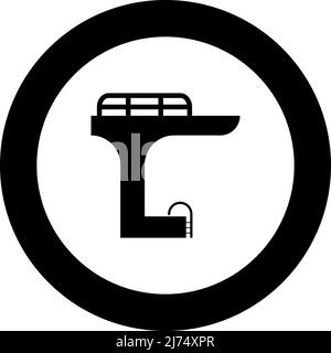 Turm im Pool für Sprungbrett Tauchen Sprungbrett Schwimmen Symbol im Kreis rund schwarz Farbe Vektor Illustration Bild solide Kontur Stil einfach Stock Vektor