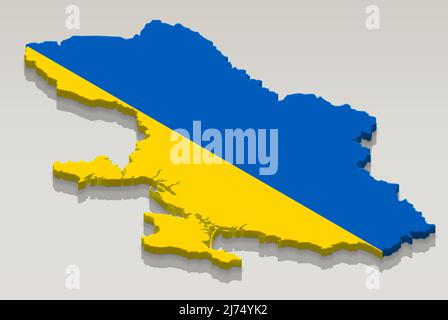 Ukraine-Flagge auf der Karte, Flaggen-Design in Form von Länderkarten, Konzept der Ukraine-Nachrichten, Relief-Karte Idee Stockfoto