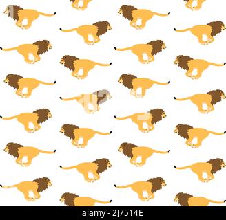 Vektor nahtloses Muster von flach laufenden Löwen isoliert auf weißem Hintergrund Stock Vektor