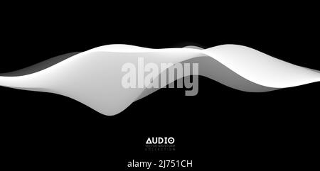 Visualisierung von Schallwellen. Durchgehende 3D-Wellenform in Schwarz und Weiß. Muster für Sprachmuster. Stock Vektor
