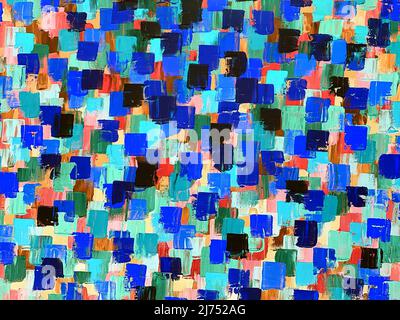 Abstrakte Ölgemälde Hintergrund. Öl auf Leinwand. Handgezeichnetes Ölgemälde. Farbstruktur. Pinselstriche von Farbe. Moderne Kunst. Zeitgenössische Kunst. Bunt Stockfoto