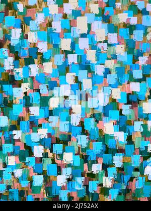 Abstrakte Ölgemälde Hintergrund. Öl auf Leinwand. Handgezeichnetes Ölgemälde. Farbstruktur. Pinselstriche von Farbe. Moderne Kunst. Zeitgenössische Kunst. Bunt Stockfoto