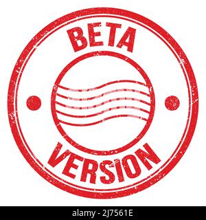 BETA-VERSION Text auf roten runden Briefmarkenschild geschrieben Stockfoto