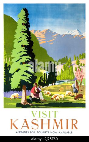 Besuchen Sie Kashmir. Künstler unbekannt. Plakat veröffentlicht im Jahr 1949 in Indien. Stockfoto