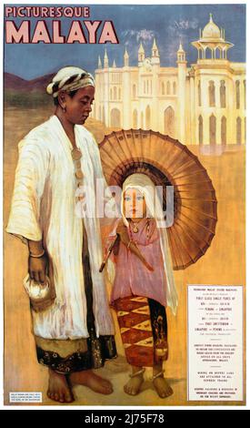 Malerisches Malaya. Künstler unbekannt. Poster erschien in Malaysia um 1930. Stockfoto